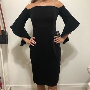Off the shoulder black midi dress